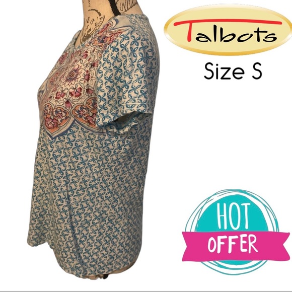 Size Small Blue Floral T-Shirt by TALBOTS - Picture 3 of 5